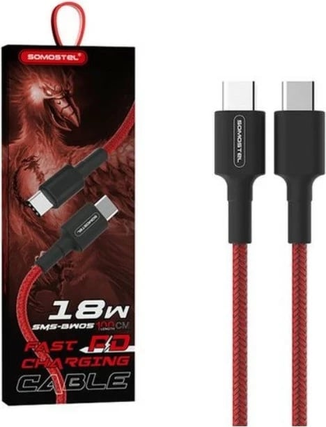 Kabëll SOMOSTEL USB-C - USB-C 18W PD 3.6A 1m i kuq