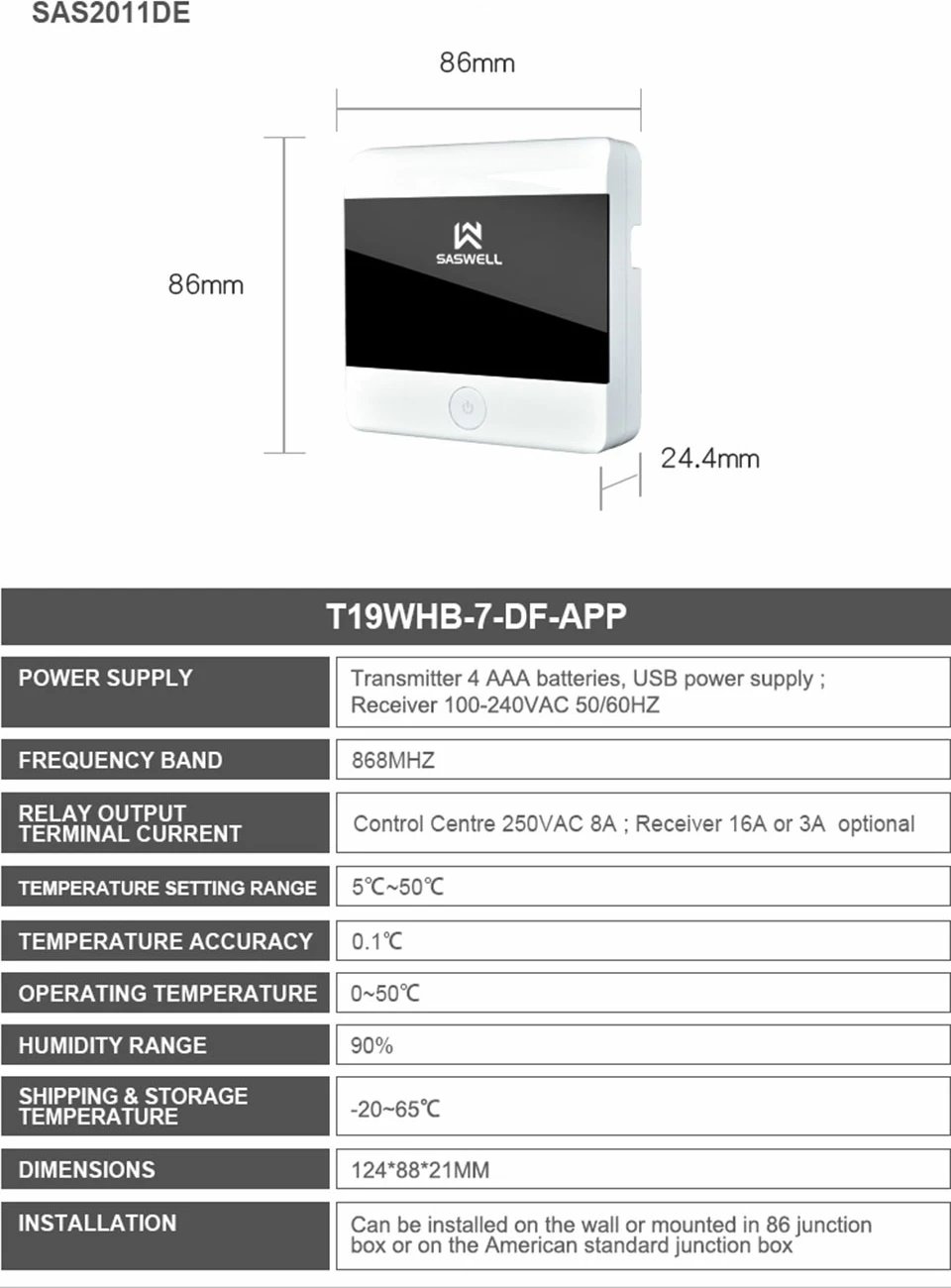 Saswell T19, Termostat pa kabllo, i zi