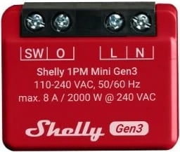 Smart switch Shelly 1PM Mini Gen3, Wireless, 1P, 20 dBmW, e kuqe