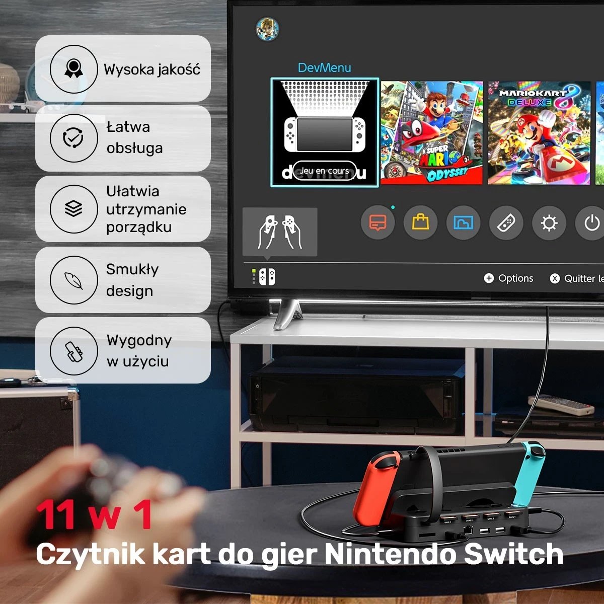 Stacioni i dokimit për Nintendo Switch Unitek, 100W 4K, i zi