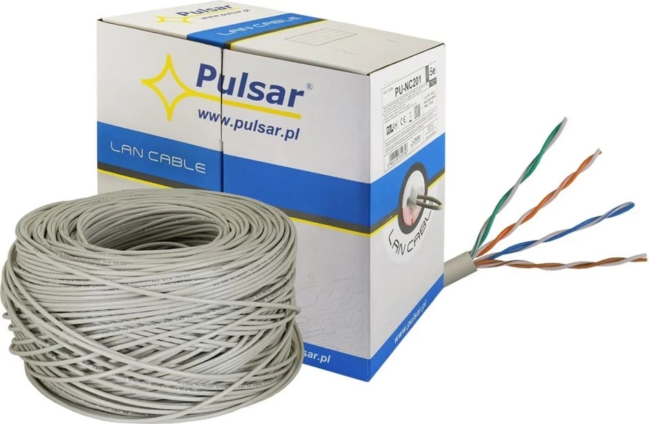 Kabëll i përdredhur PULSAR PU-NC201, U/UTP, cat 5e, 24AWG, Gri