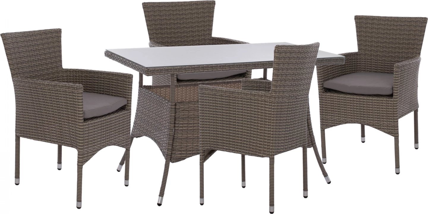 Set tavoline ngrënieje 5 pjesë, tavolinë 120x70 & karrige wicker rattan gri, FH11712.31