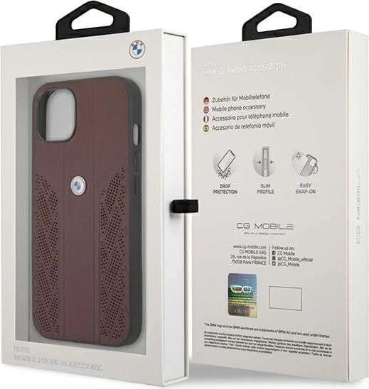 Mbështjellës BMW BMHCP13MRSPPR për iPhone 13, 6.1", i kuq, hardcase, lëkurë perforate