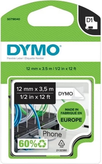 Kasetë etiketuese DYMO D1 Durable, 12mm, E zezë në të bardhë