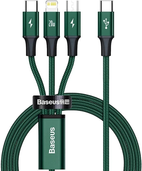 Kabllo USB-C 3in1 e Serisë Baseus Rapid, mikro USB / Lightning / USB-C, 20W, 1,5 m (jeshile)