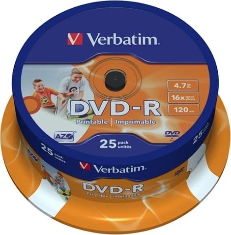 DVD-R Verbatim, Kapaciteti 4.7GB, 25 copë, të printueshme