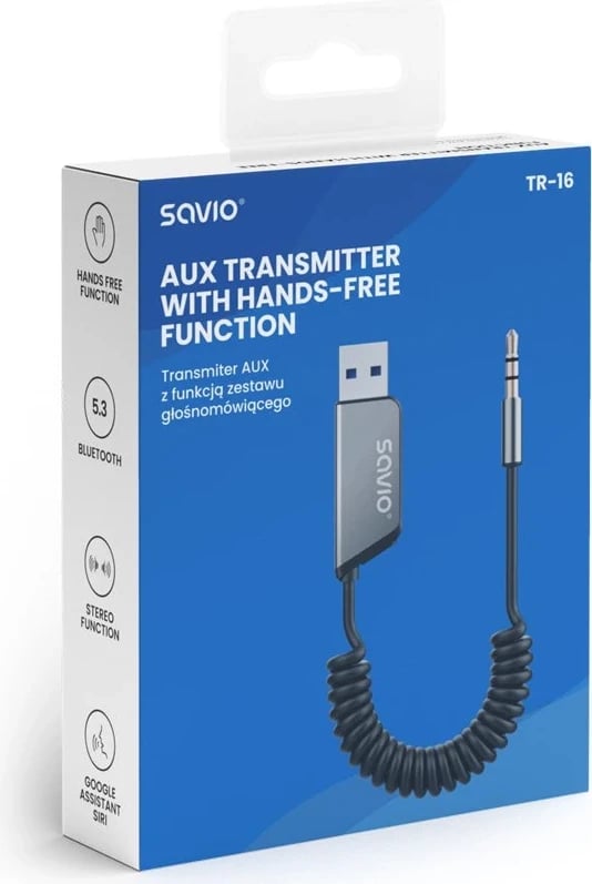 Adapter Transmetues Savio TR-16, me funksion pa duar, Bluetooth 5.3, ndihmës Google/Siri