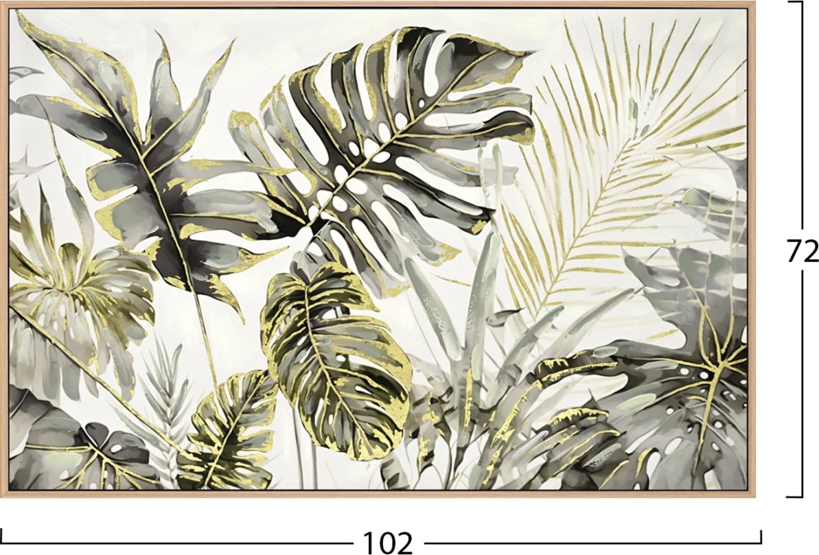 Pikturë muri, gjethe tropikale, kornizë PS, 102x4.5x72 cm