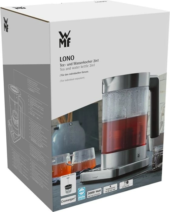 Çajnik elektrik WMF Lono 0413160011, 1.7 L, 3000 W, Ngjyrë e zezë dhe çelik inox