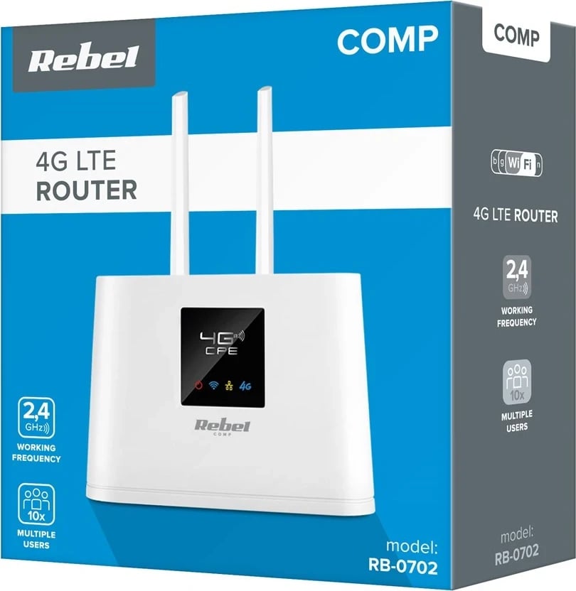 Router pa tel Rebel RB-0702, Single-band (2.4 GHz) 3G 4G, i bardhë