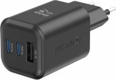 Karikues SWISSTEN, GaN 2x USB-C, 65W PD + 1x USB-A 18W, QC, i zi