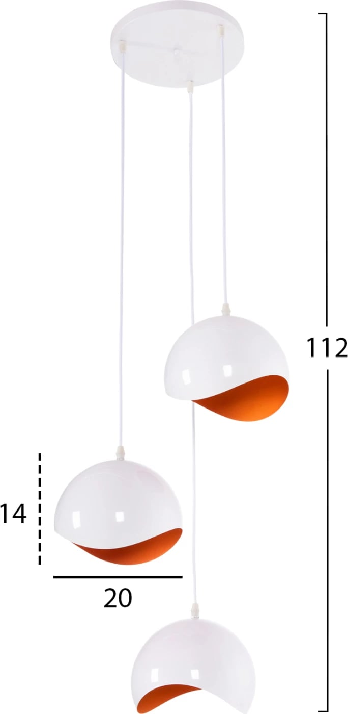 Llambadar tavani 3-dritash FH4166.02 sfera metali në bardhë-portokalli Φ20x112Hcm