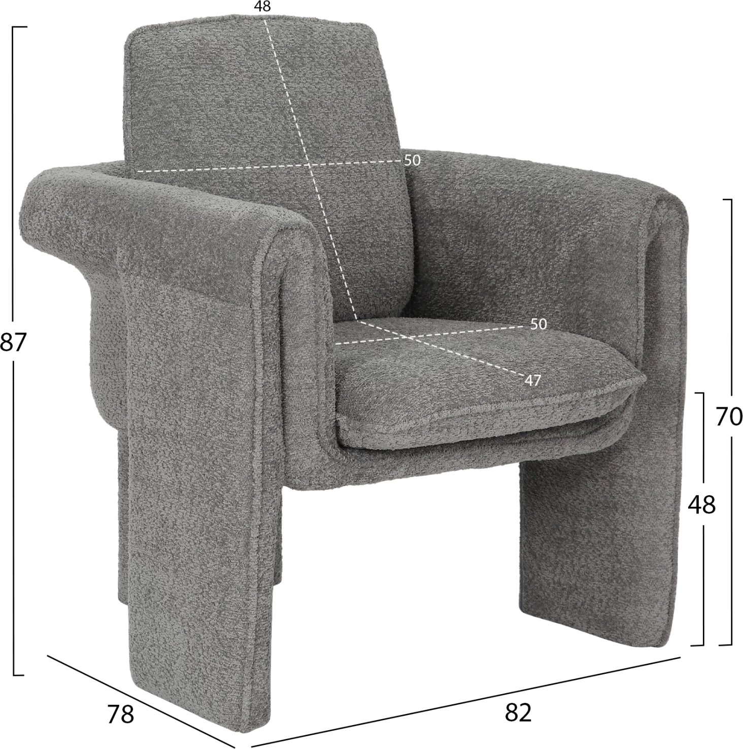 Fotelja CRUSHER FH9681.01, ngjyrë gri, kornizë metalike, 82x78x87H cm