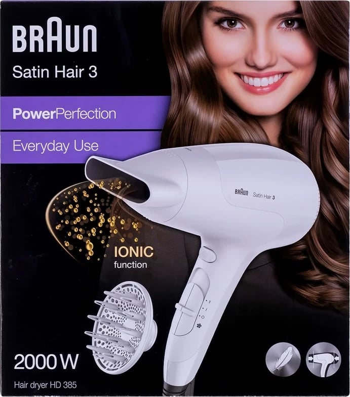 Tharëse flokësh Braun Satin Hair 3 HD 385, 2000 W, Bardhë