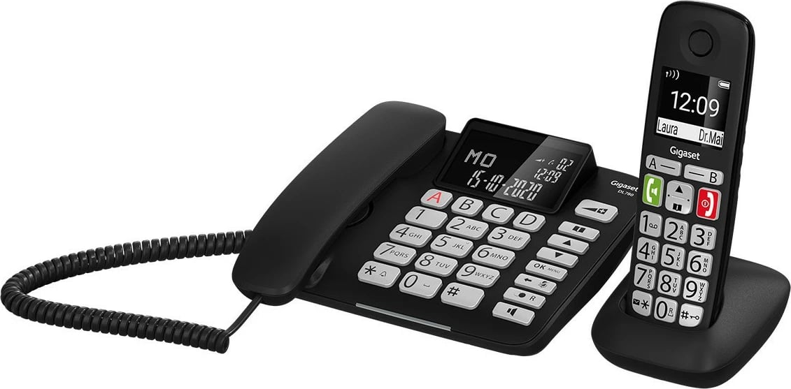 Telefon Gigaset DL780 Plus, Analog/DECT, Mbajtës pa tela, Zëdhënës, 99 kontakte, ID thirrës, Ngjyrë e zezë