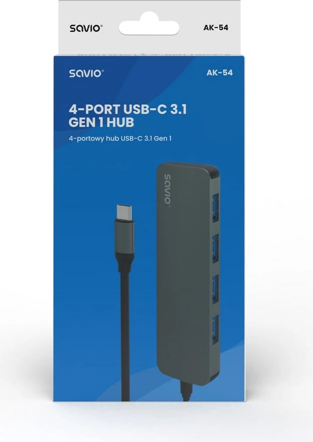 Hub Savio USB-C - 4 x USB-A, AK-54, hiri