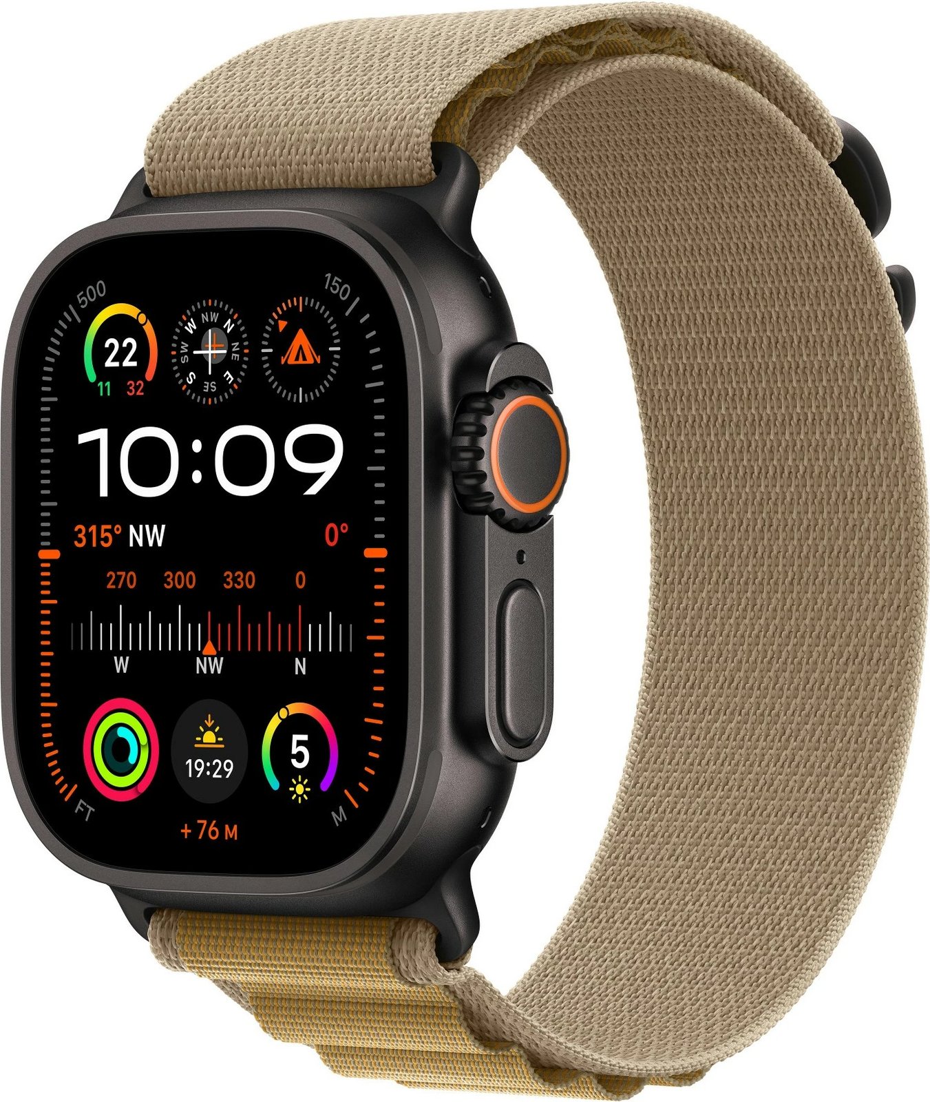 Rrip Apple 49mm Alpine Loop, Ngjyrë Tan, Madhësi Mesme, Përfundim Titanium i Zi