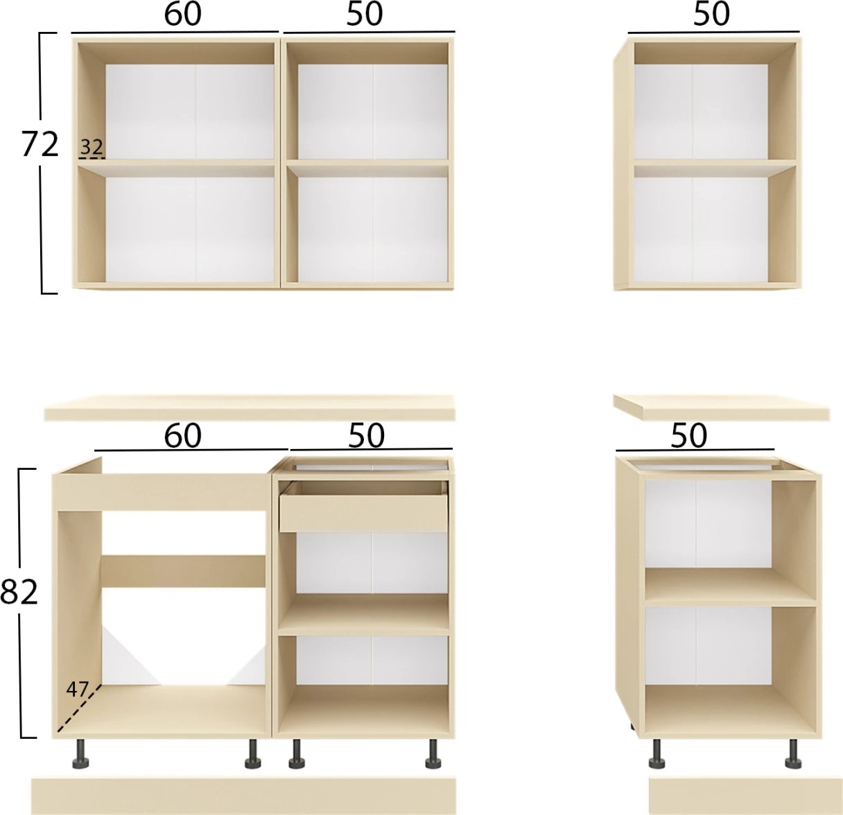 Komplet kuzhine melamine, dyer gri dhe sipërfaqe tavoline me pamje mermeri të zi, 160x47x84,8Hcm, FH2467.01