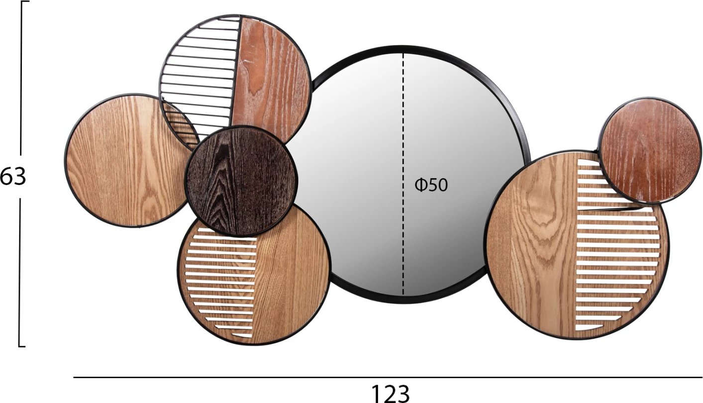 Pasqyrë muri e rrumbullakët, DAVION, FH4217, MDF-metal i zi, 123x5x63H cm