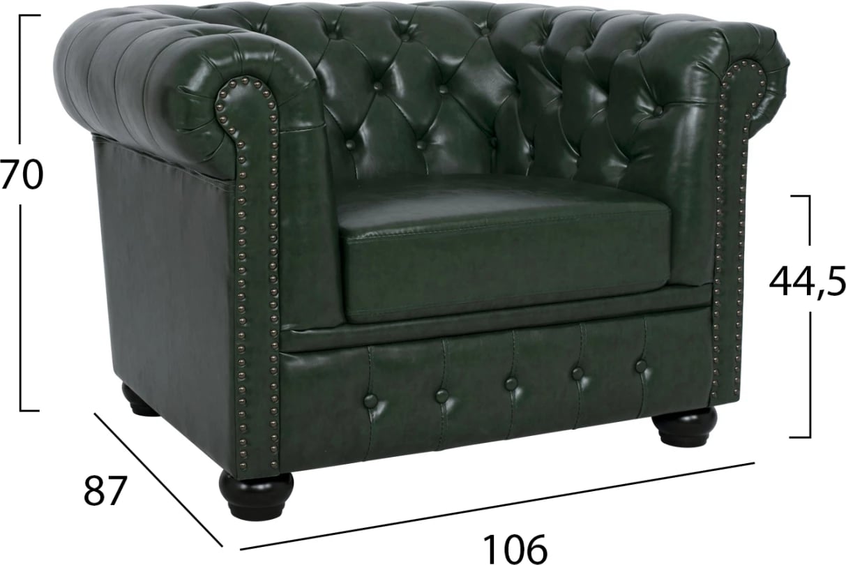 Karrige POLINA Chesterfield, ngjyrë jeshile Cypress, PU, FH3011.08, 106x87x70H cm