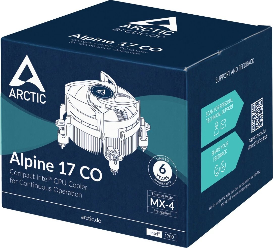 Ftohës ajri ARCTIC Alpine 17 CO, 9.2 cm, 250-2700 RPM, 0.3 sone, zi, argjendtë