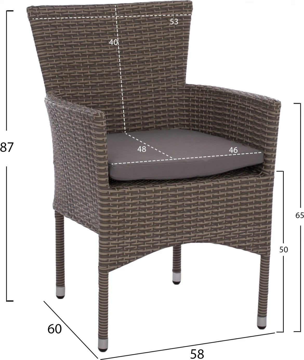 Set tavoline ngrënieje 5 pjesë, tavolinë 120x70 & karrige wicker rattan gri, FH11712.31