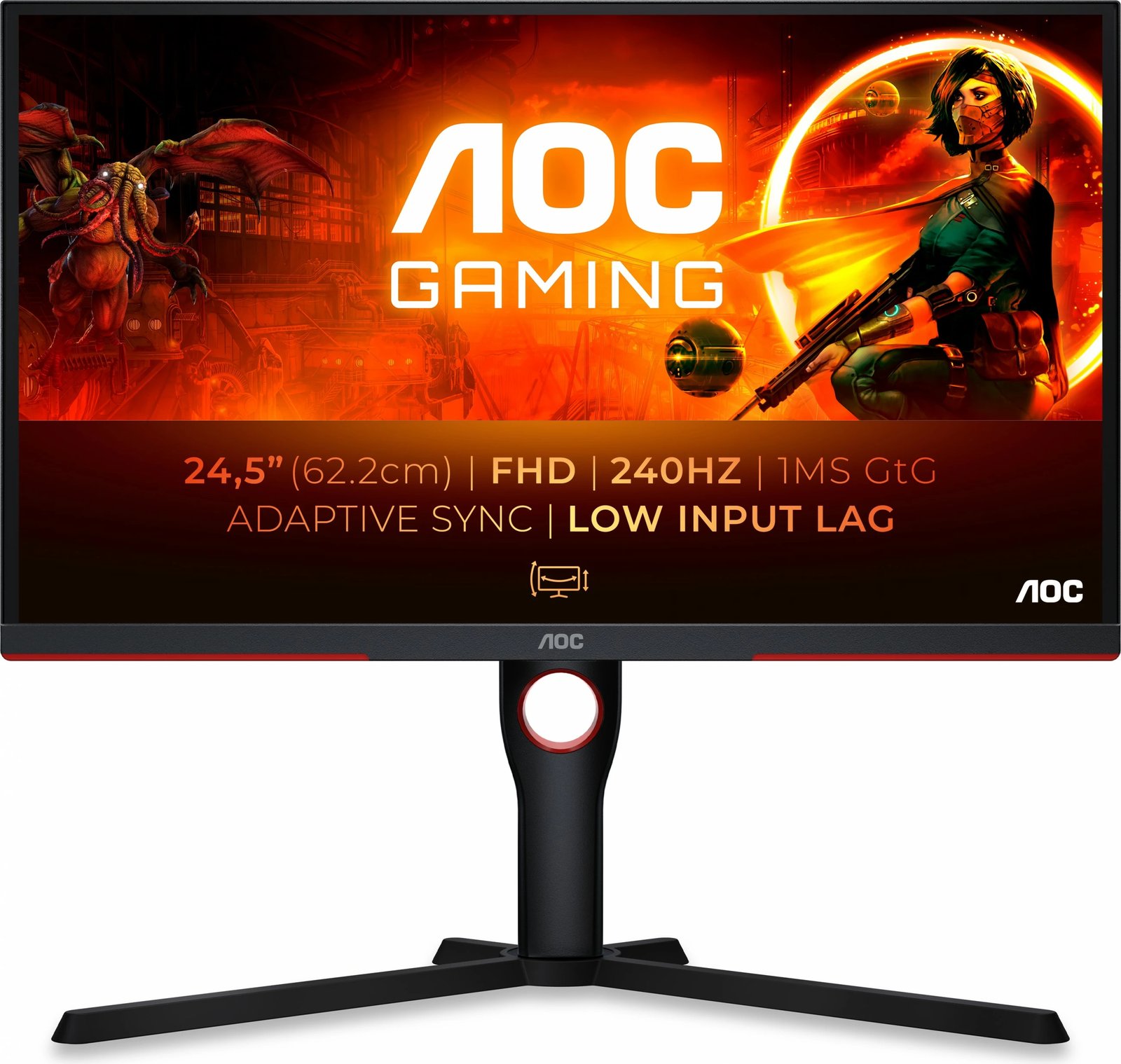 Monitor AOC G3 25G3ZM/BK, 62.2 cm (24.5"), 1920 x 1080 pixels, Full HD, 0.5 ms, E zezë, E kuqe