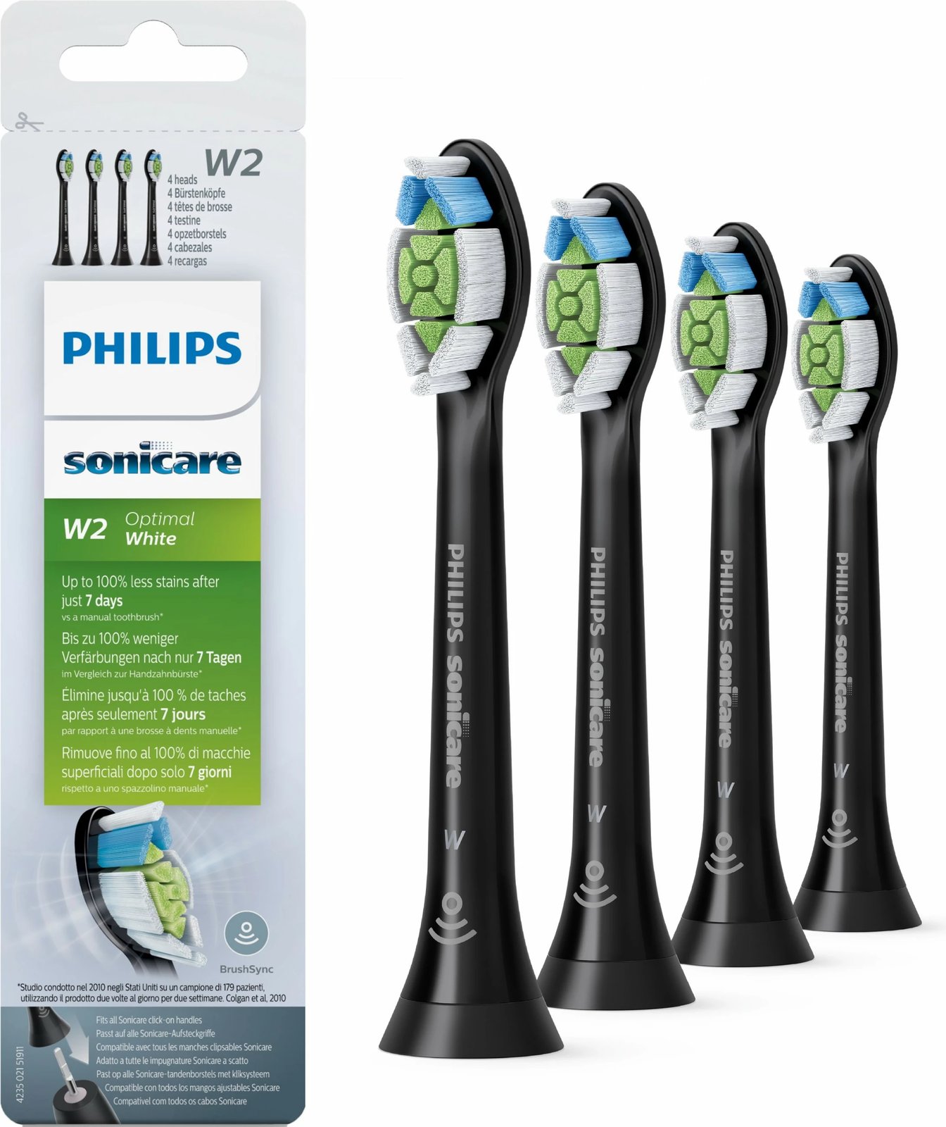 Kokë brushë Philips W Optimal White HX6064/11, 4 copë, e zezë, medium