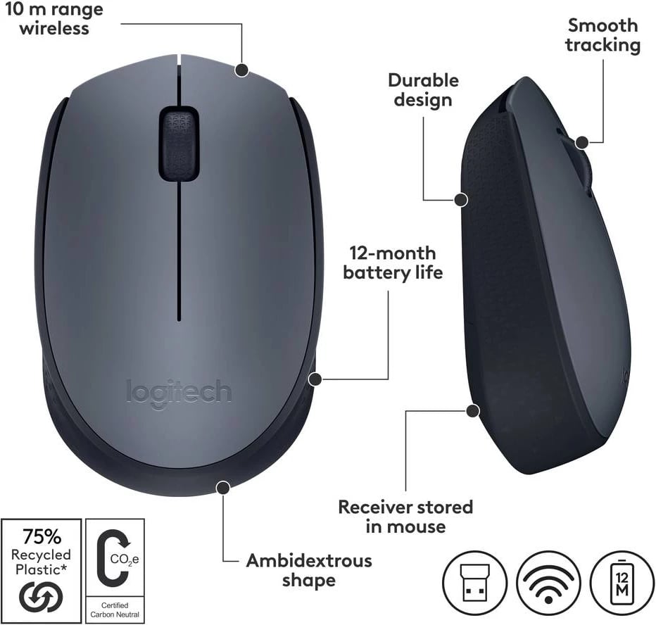 MOUSE LOGITECH B170 | WIRELESS 3D 1000DPI I ZI/HIRI