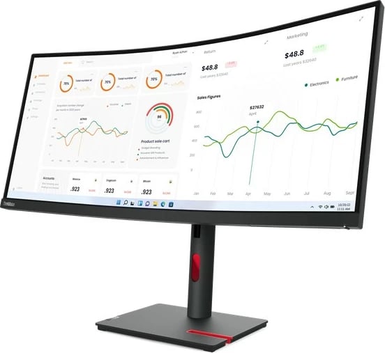 Monitor Lenovo ThinkVision T34w-30, 34", 3440 x 1440, LED, 6 ms, Raven Black