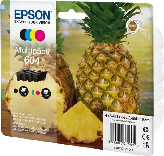 Toner Epson 604, Standard Yield, Black, Cyan, Magenta, Yellow, 3.4 ml, 2.4 ml, 4 pc(s), Multi pack