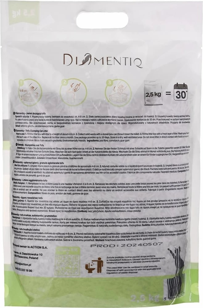 Leter për mace DIAMENTIQ Tofu Matcha Ultra clumping, 2.5 kg