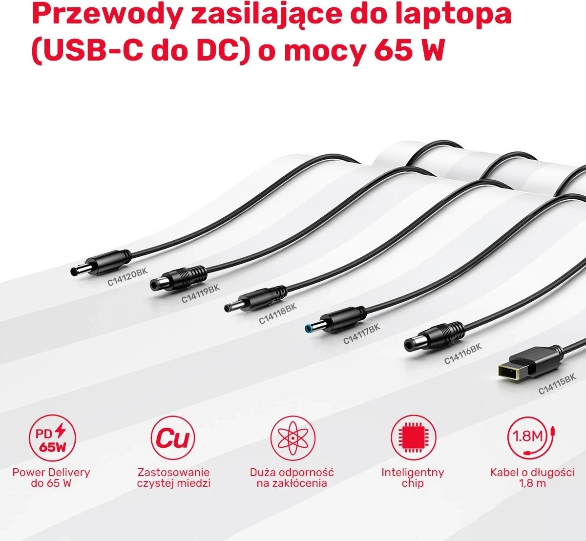 Kabllo për laptop USB-C - DC4,5, Dell Unitek 65W, i zi