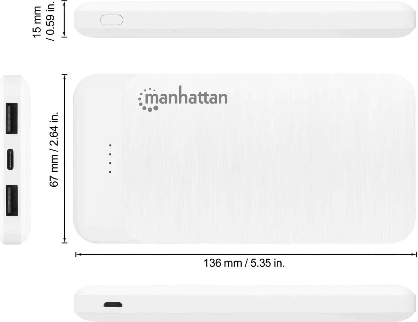 Power bank Manhattan 10.000 mAh, e bardhë