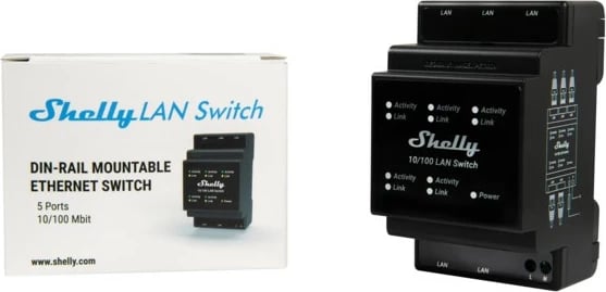 Switch Shelly LAN, Smart switch, Plastikë, E zezë, DIN-rail, LED, 110 - 240 V