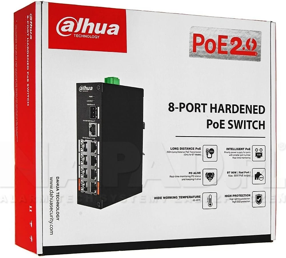 Switch DAHUA PFS3110-8ET-96-V2, e zezë