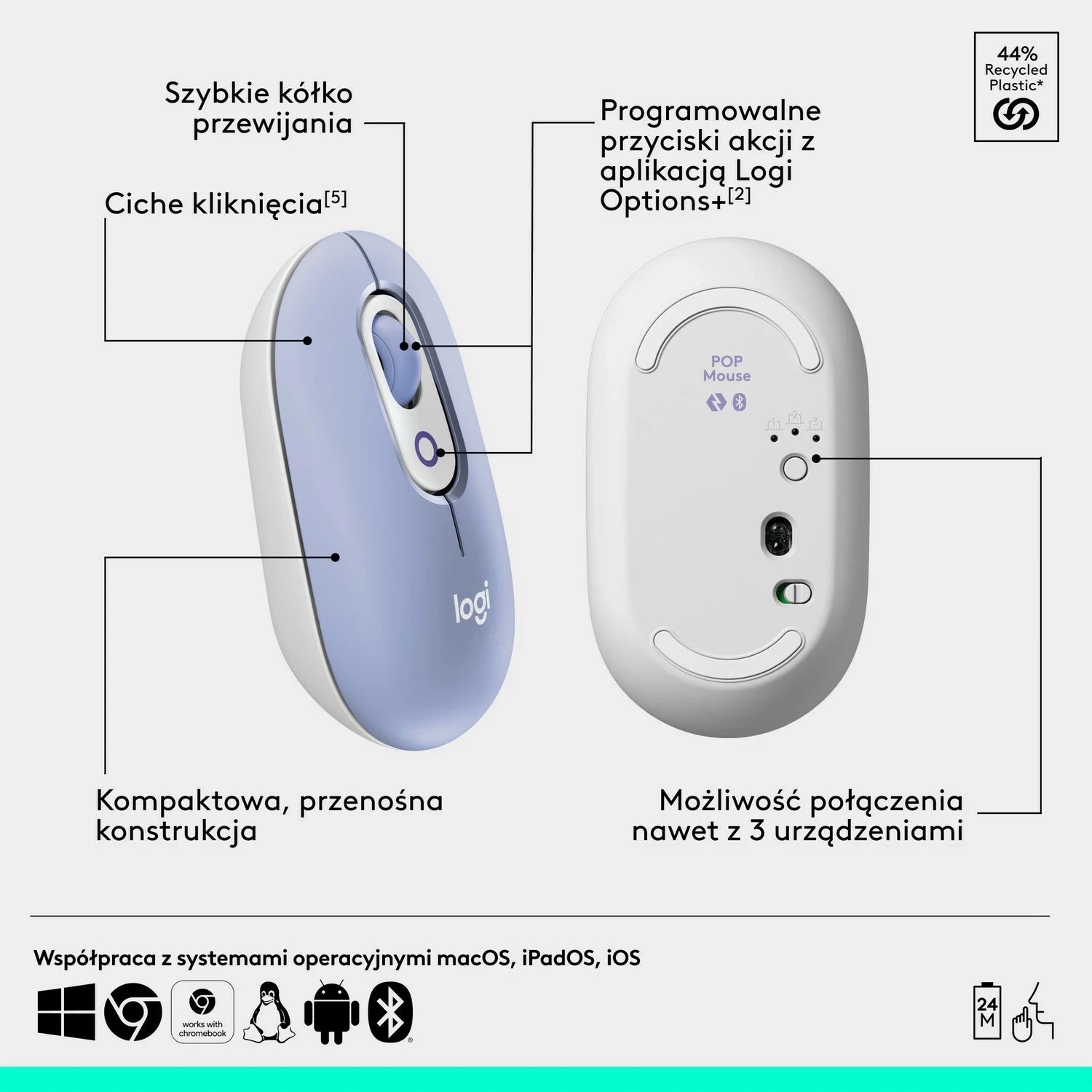 Tastierë me maus Logitech POP ICON Combo, Fioletowy