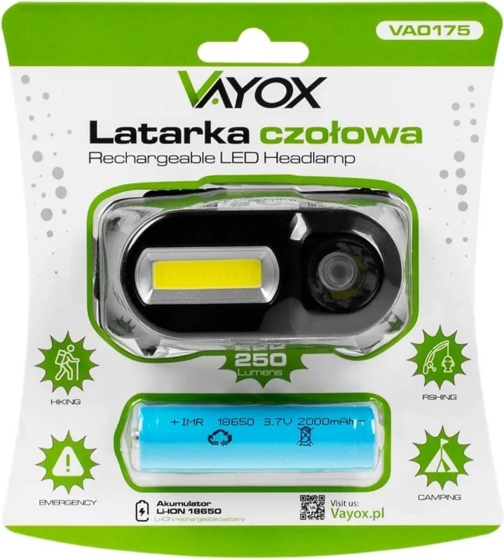 Dritë koke Vayox VA0175, LED, e zezë