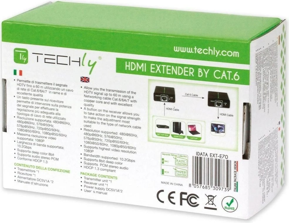 Amplifikues Techly HDMI Full HD, Cat. 6A,  7 IDATA EXT-E70