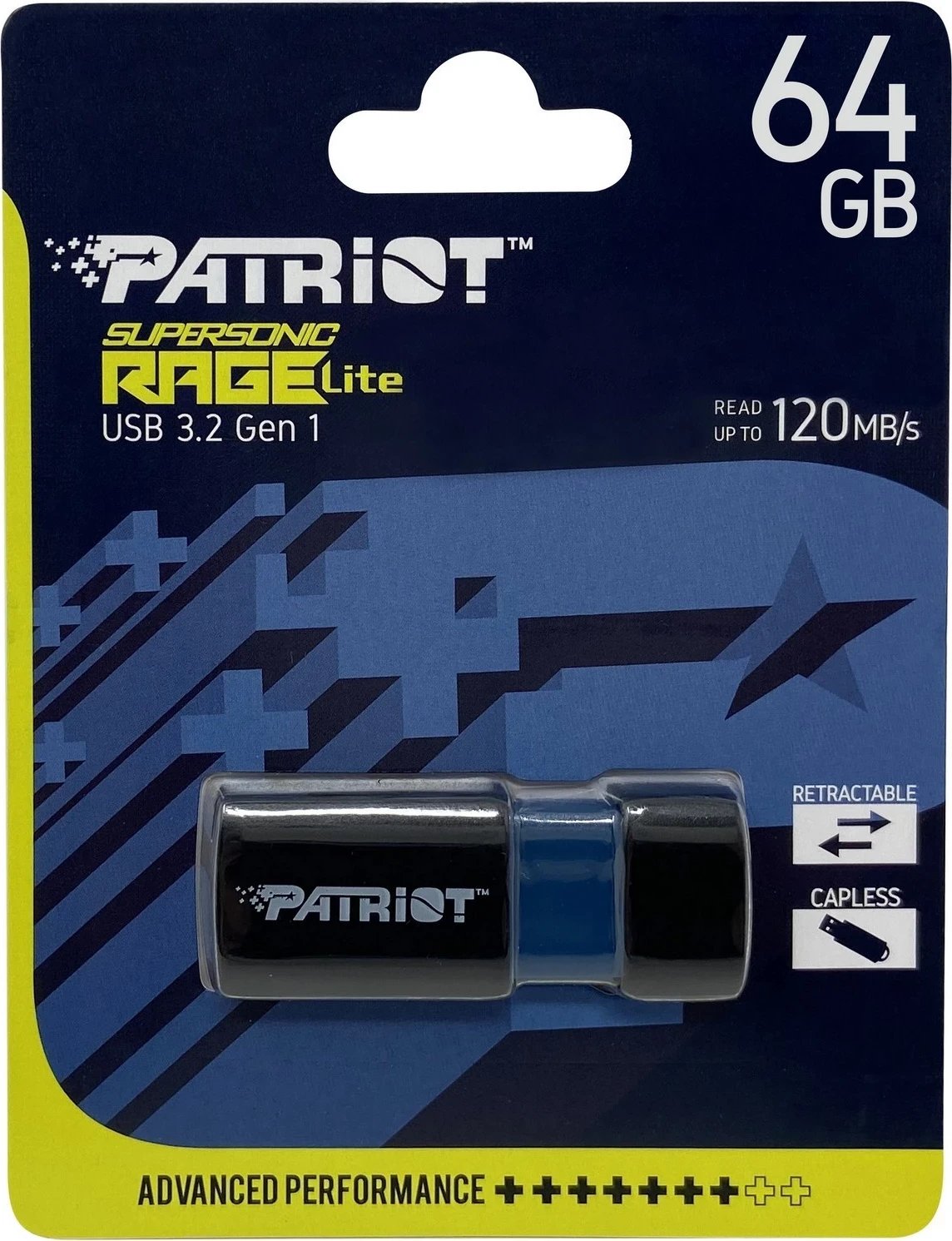 USB Patriot Supersonic PenDrive Rage Lite 64GB, USB 3.2, e zezë-blu