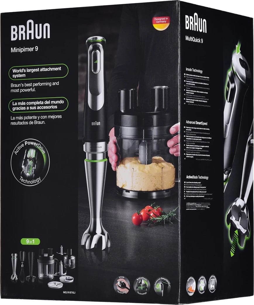 Blender zhytës Braun MultiQuick 9 MQ 9187XLI, 0.6 L, 1200 W, Ngjyrë çeliku të pandryshk