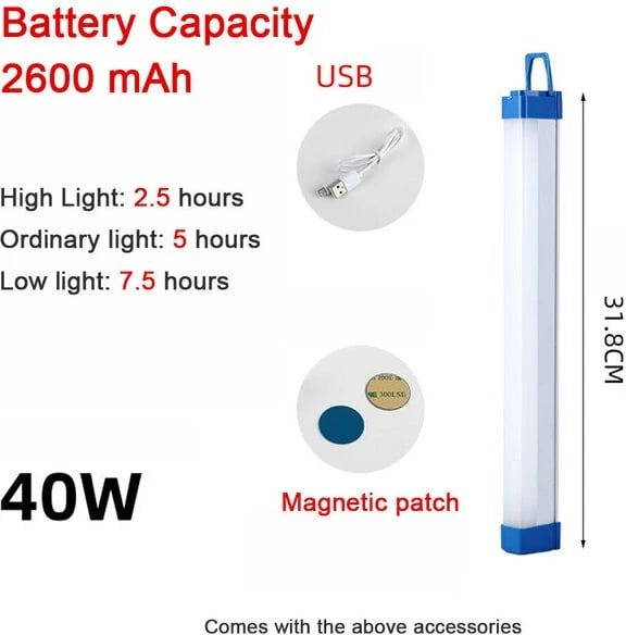 Llambë rimbushëse me USB, UN3481, 40W, 30cm