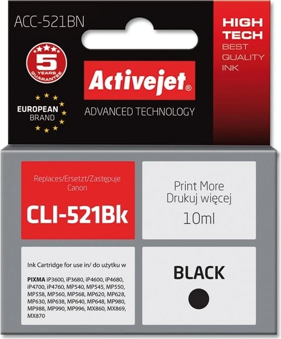 Ngjyrë zëvendësuese Activejet ACC-521BN për printer Canon, 10ml, e zezë