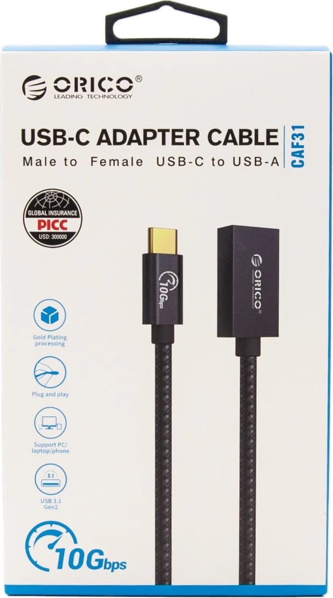 Kabllo USB-CnëUSB 3.1 Orico, e zezë 