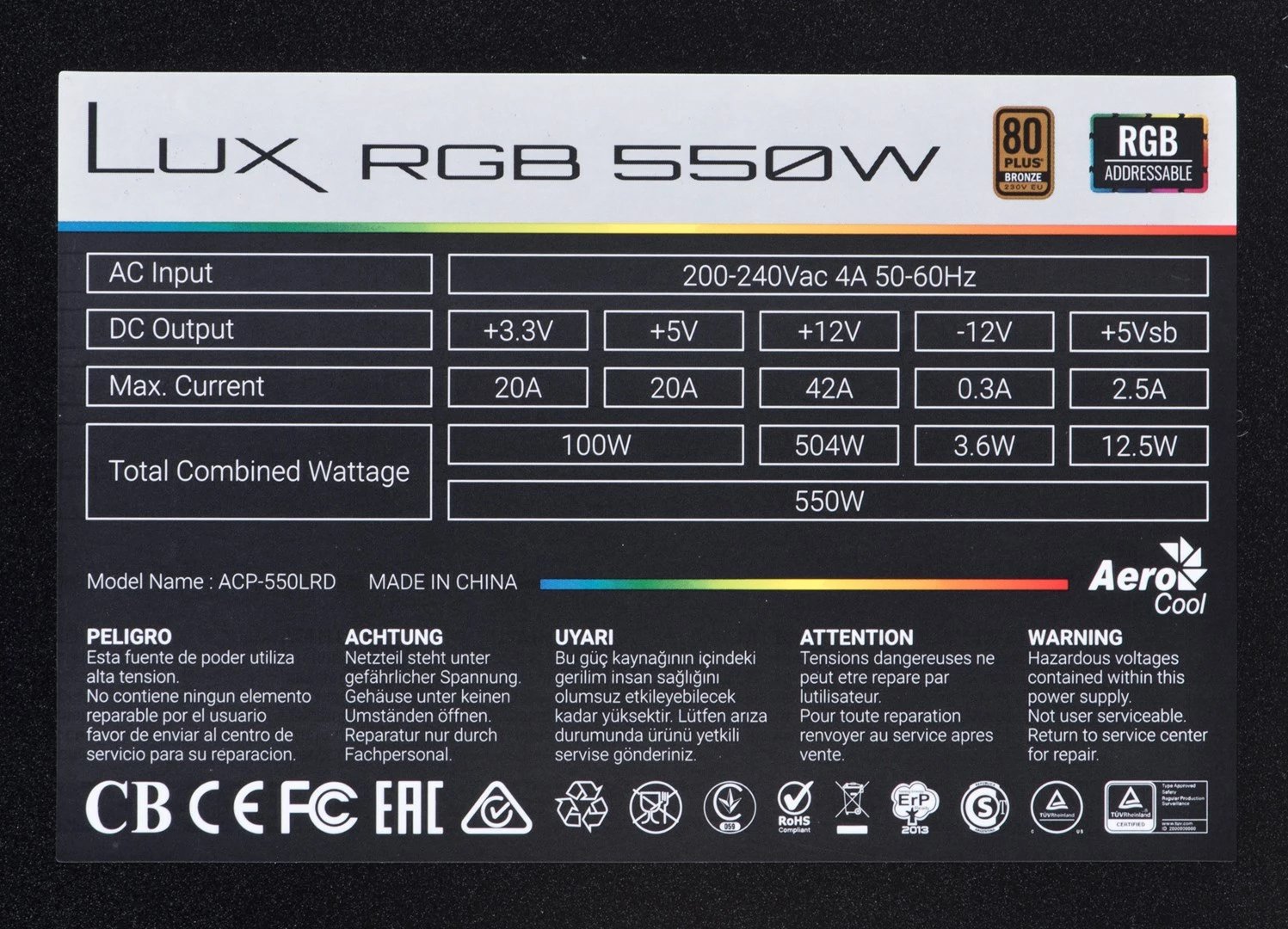 Furnizues energjie Aerocool Lux RGB 550M, 550W