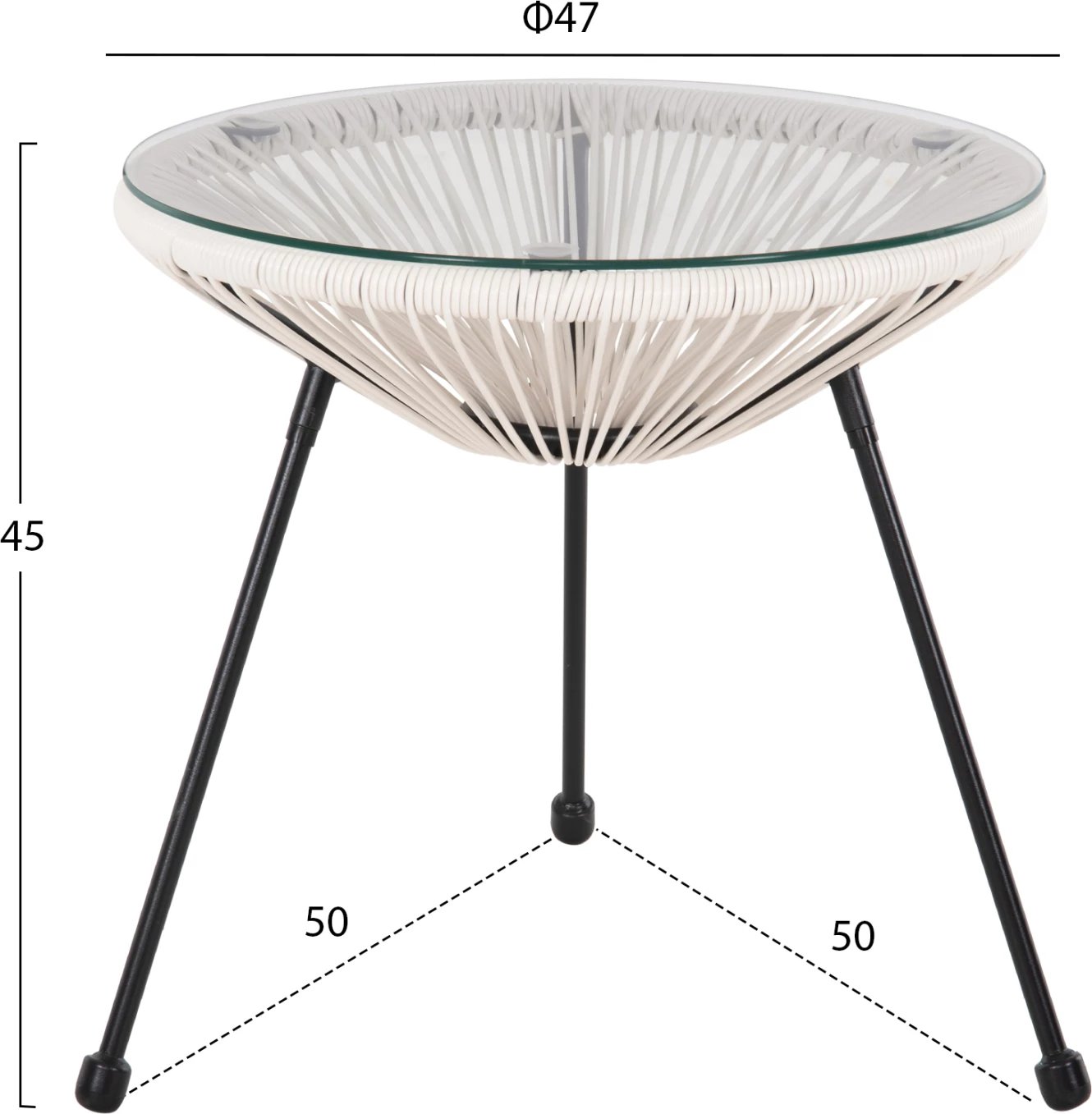 Tavolinë kafeje për jashtë ALLEGRA FH5874.12 metalike, ratan sintetik, Φ47x45H cmm e zezë/ e bardhë