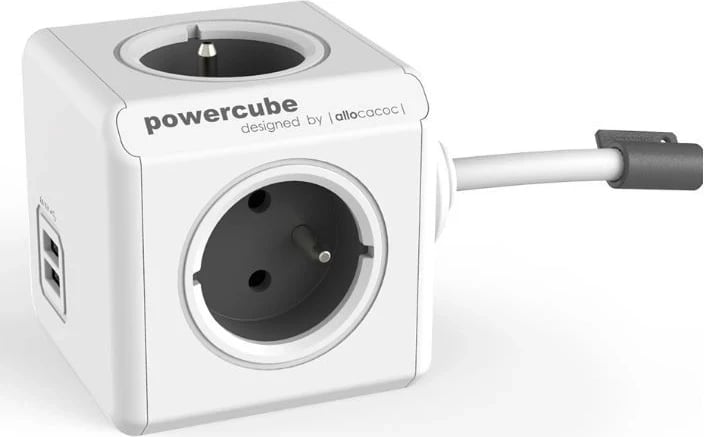 PowerCube Original me 4 hyrje dhe 2 USB, 1.5m në ngjyrë gri