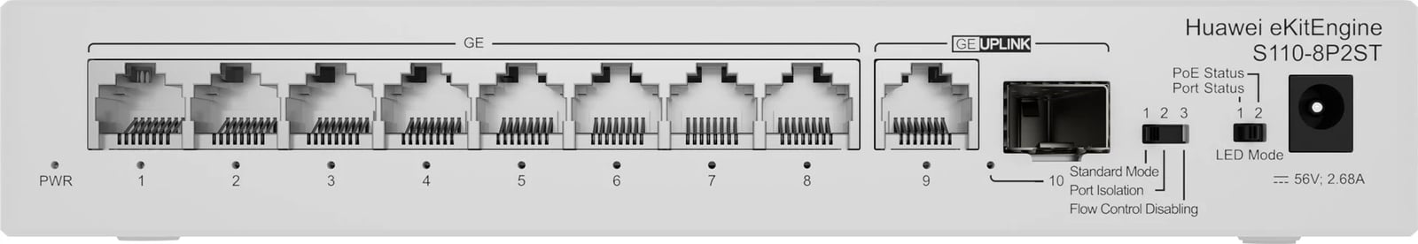 Switch Huawei S110-8P2ST, 8x GE PoE+, 1x SFP, 1x GE, 124W, AC