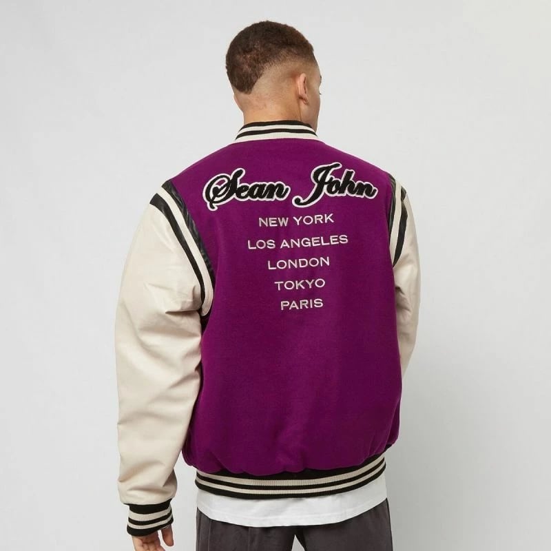 Xhaketë për meshkuj Sean John, modeli Vintage College, ngjyrë e bardhë dhe vjollcë