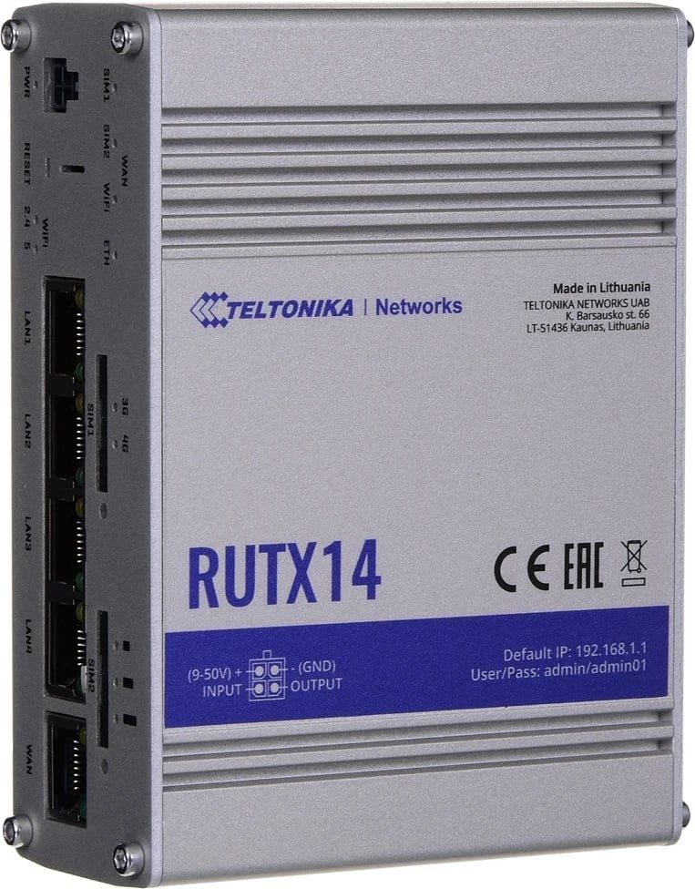 Router pa tel Teltonika RUTX14, Gigabit Ethernet, Dual-band (2.4 GHz / 5 GHz) 4G LTE CAT12, Gri